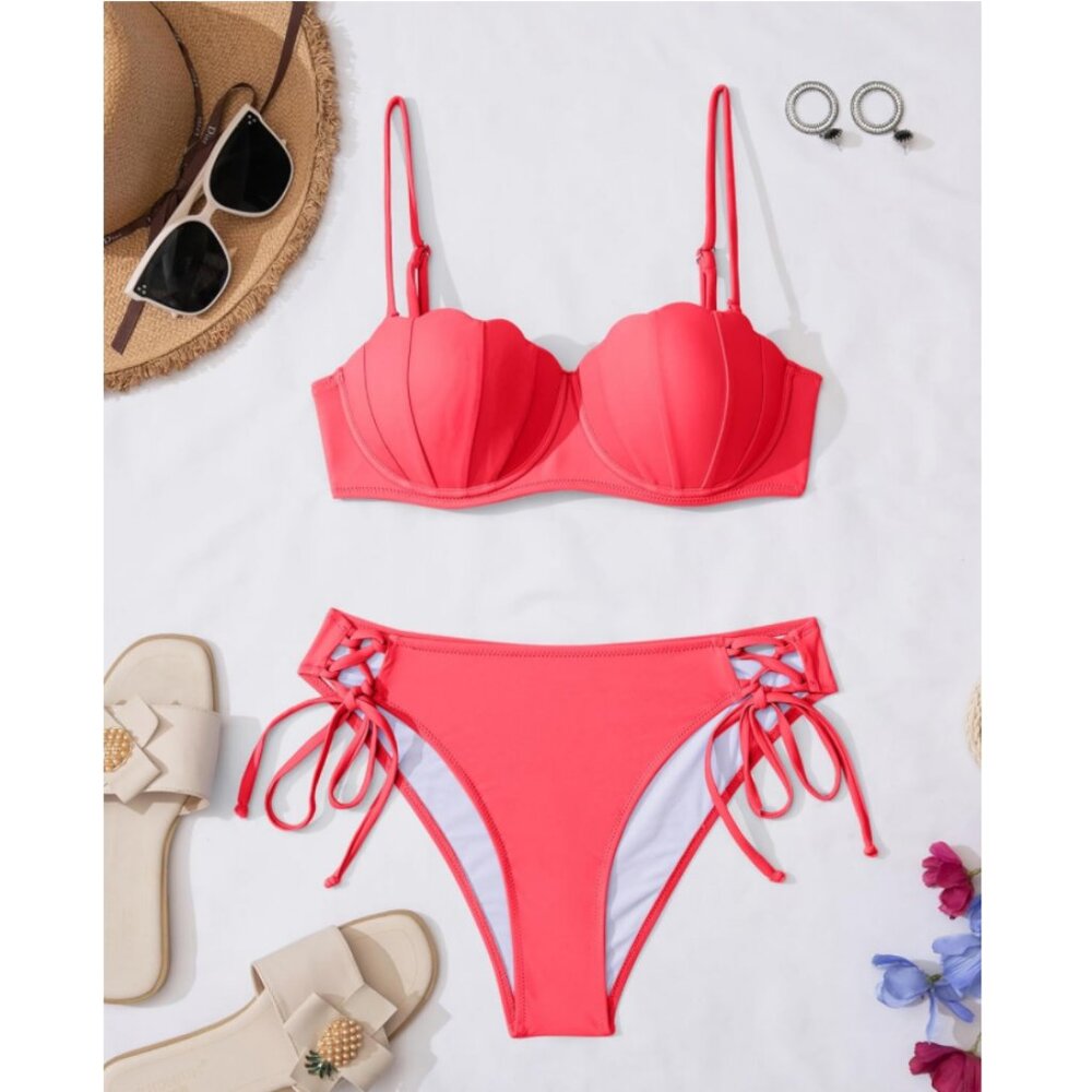 NWT! KerryKreey Underwire Push Up High Cut Lace Up Tie Side Cheeky Bikini, Sz S